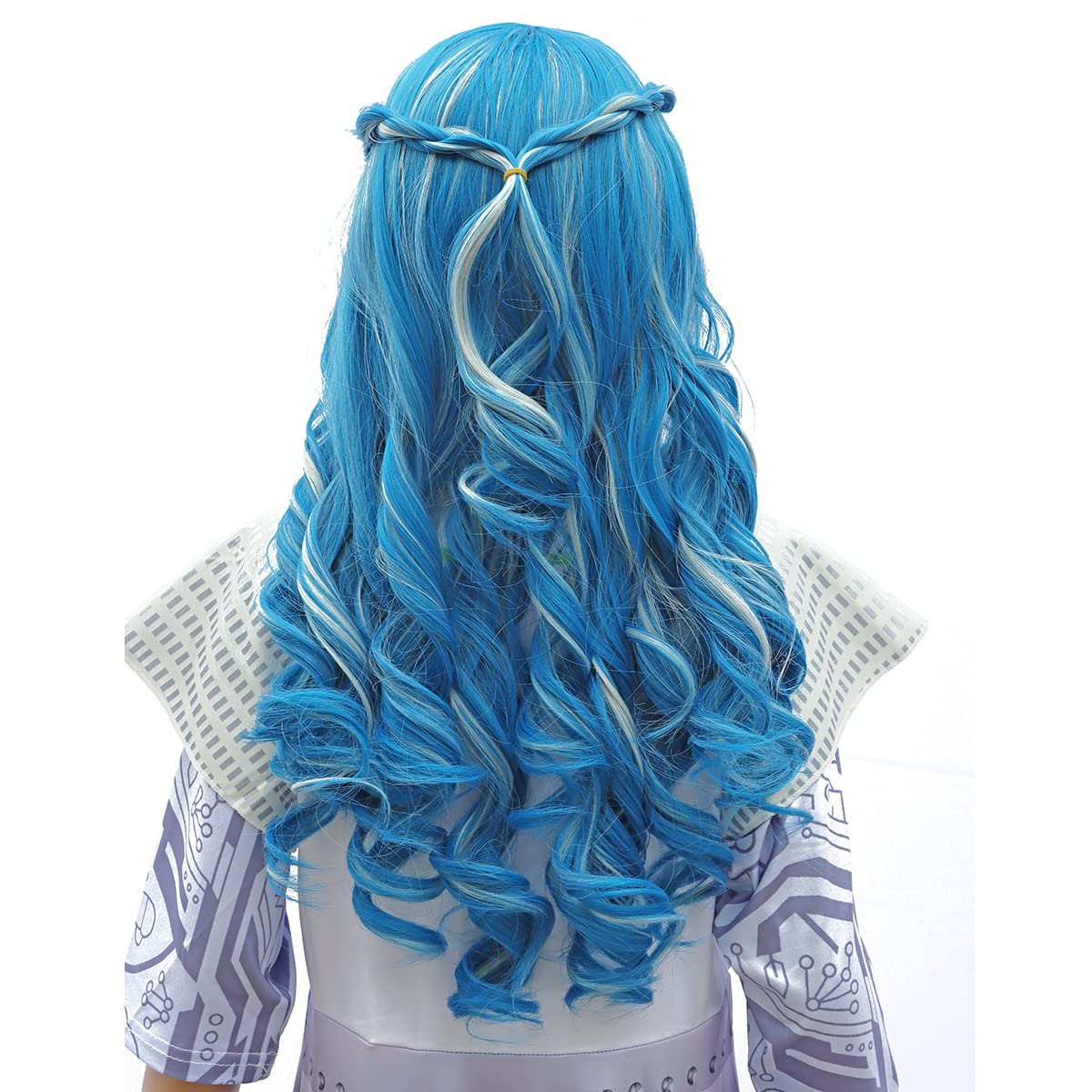 Zombies 3 Addison Alien Long Light Blue With Gray Cosplay Wig And Face Sticker For Girls And Kids