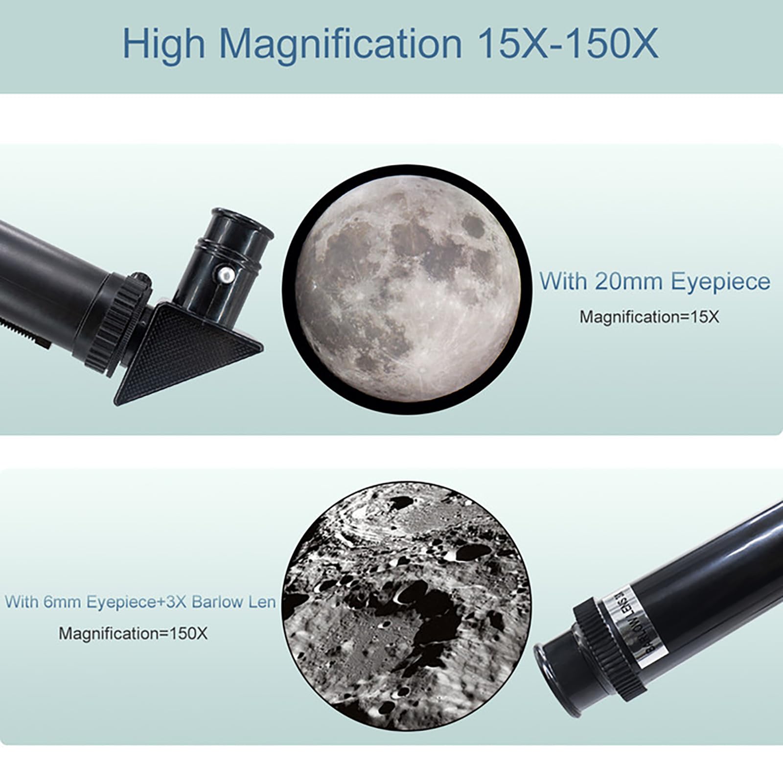 Peacoco Telescope for Adults & Kids, 70mm Aperture Refractor (15X-150X) Portable Travel Telescope with Phone Adapter & Wireless Remote, Astronomy Beginners Gifts, Black